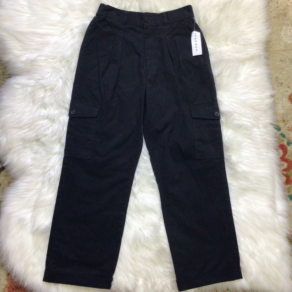 NWT Pacsun Black Pleated Wide Leg Cargo Trouser High Rise Y2K Style Pants Small
